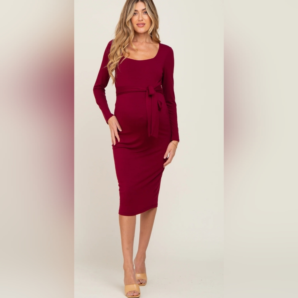 Pinkblush Maternity Burgundy Basic Square Neck Maternity Midi Dress